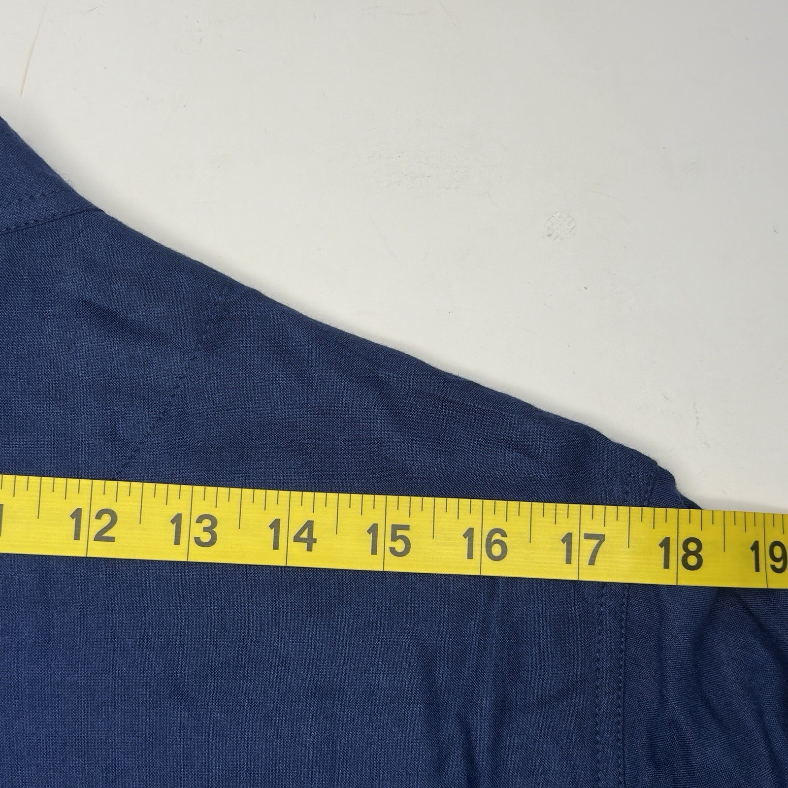 Fabindia Men’s Kurta Fitted 38 Pleated Silk Blend Button Front Pockets Navy Blue