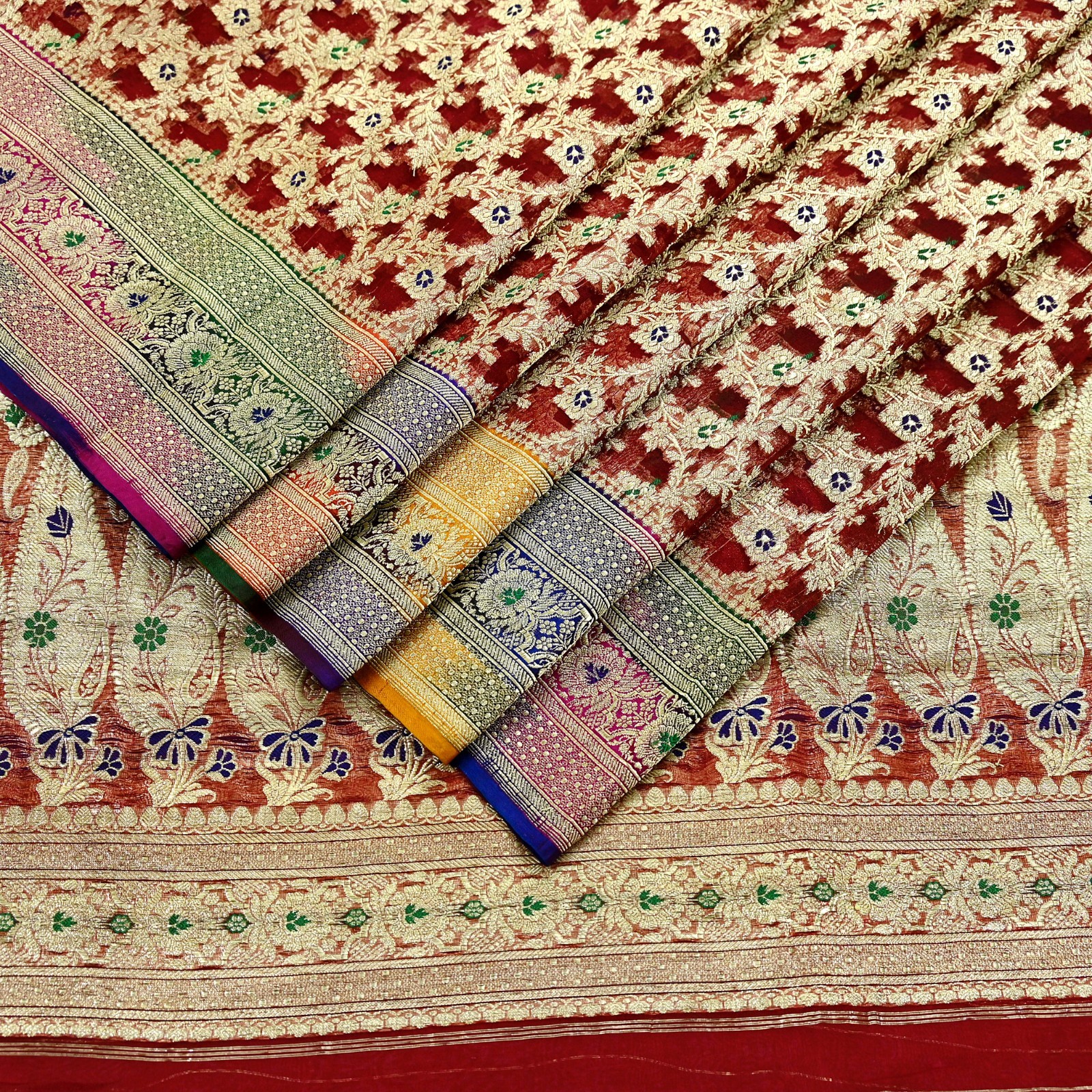 Vintage Sari Heavy Maroon Pure Organza Silk Woven Brocade Banarasi Sarees Zari 5