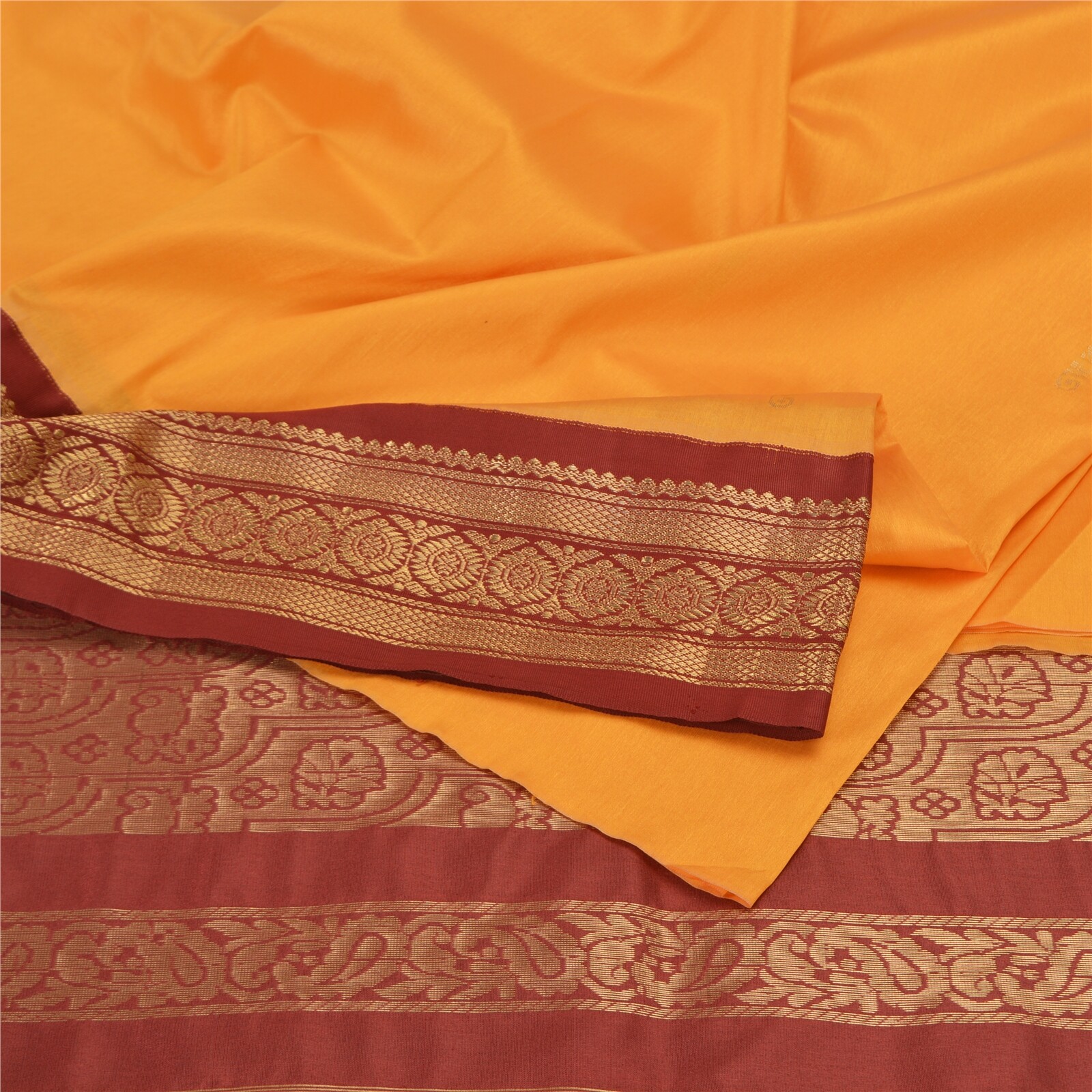 Sanskriti Vintage Yellow/Dark Red Sarees Artsilk Woven Craft Fabric Premium Sari