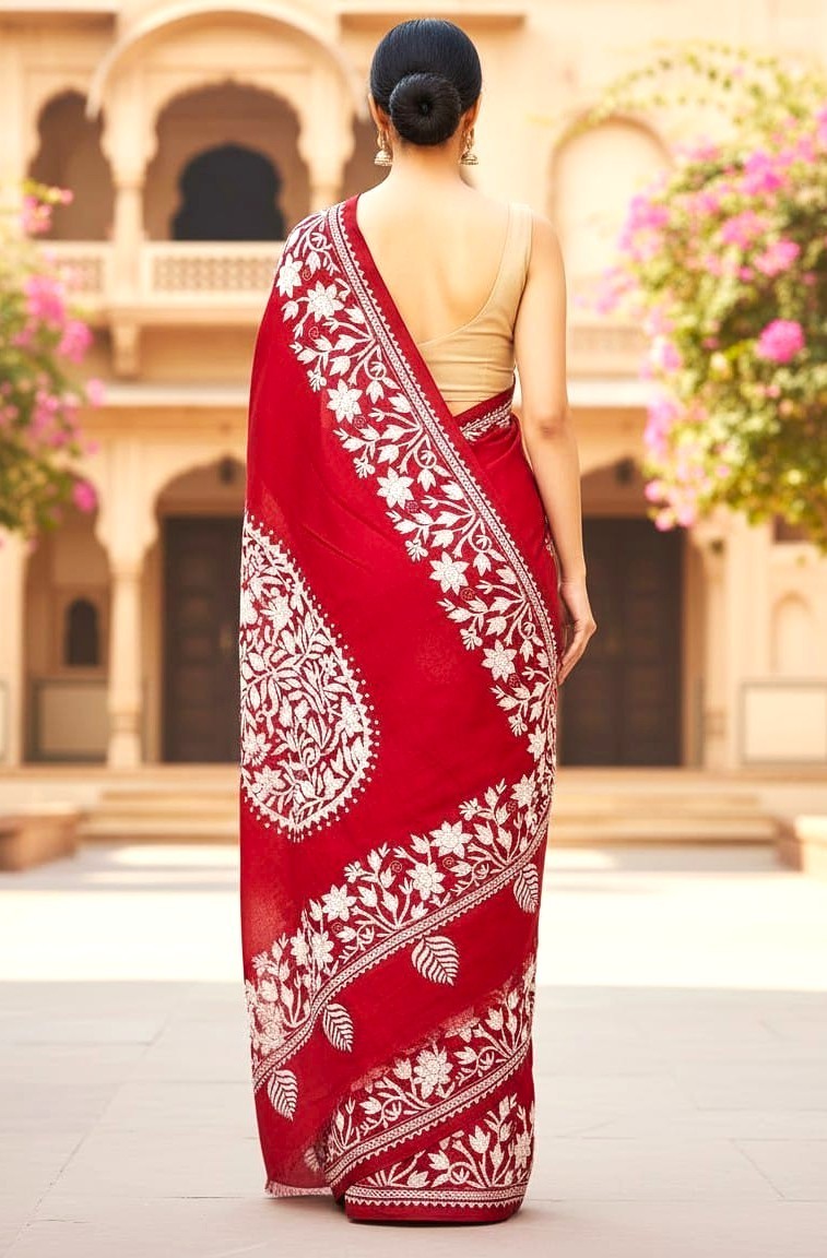Exclusive Indian Pure Silk Saree Authentic Kantha Hand Embroidery Ethnic Sari