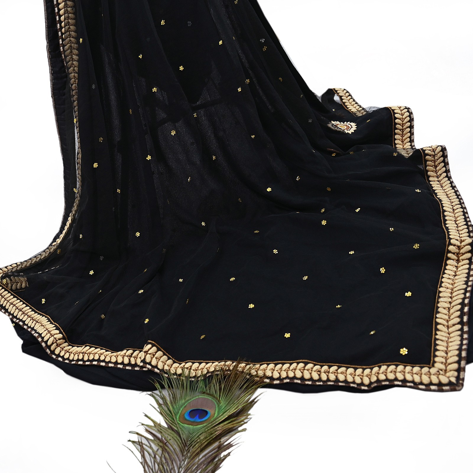 Pre-owned Saree Black Pure Georgette Silk & Net Hand Embroidered Sabyasachi Sari