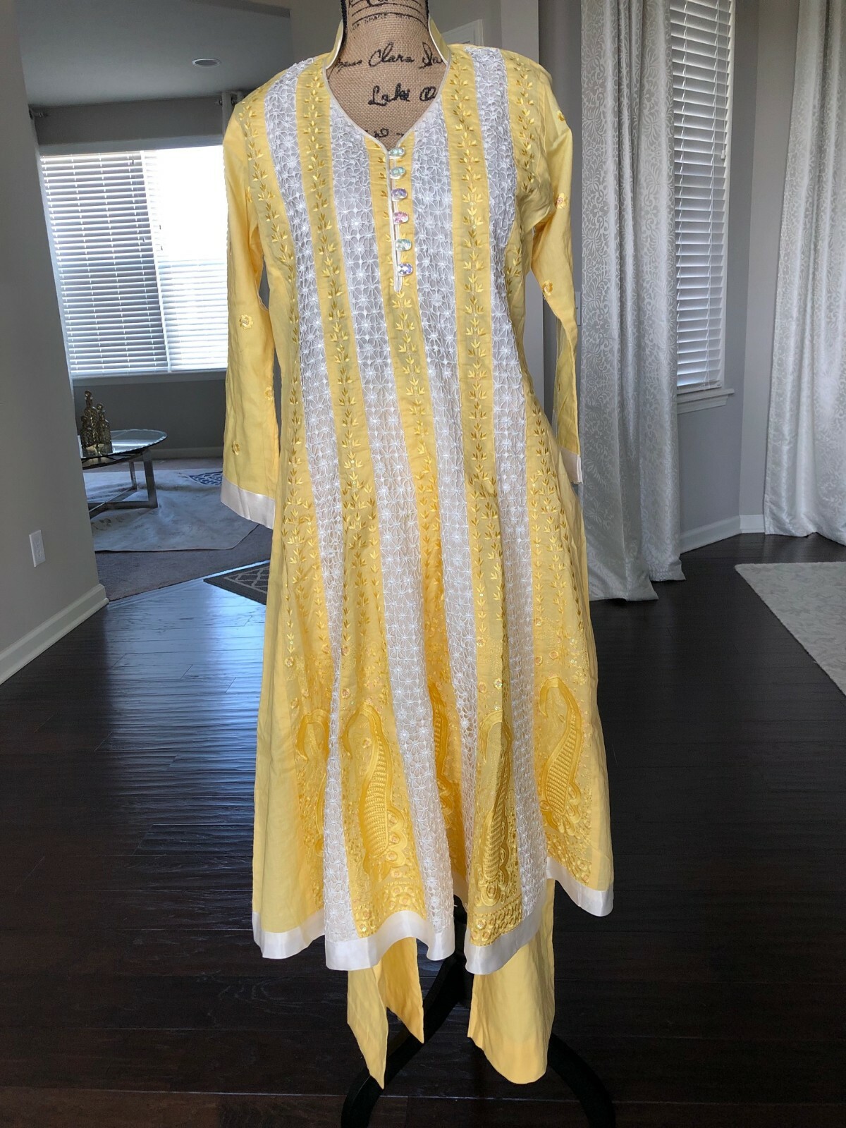 Pakistani Shalwar Kameez Yellow Gold Womens Medium 