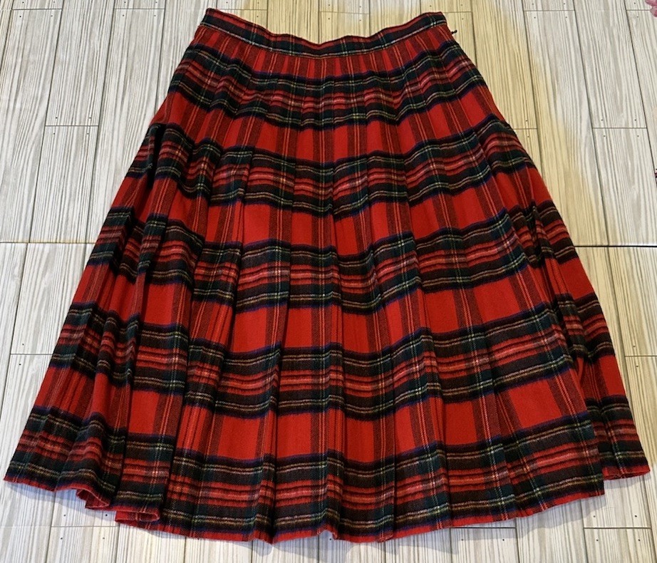 Tartan Gift Shop Red Plaid Cashmere Wool Peter MacArthur Scottish Skirt Size 14