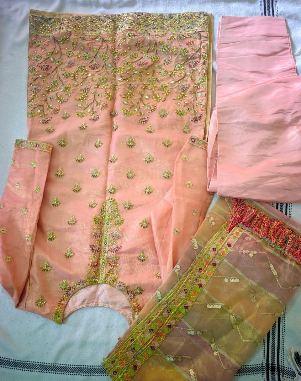 Pakistani Embroidered Shalwar Kameez 3-Piece Set Stitched Party Wear(36 Bust)