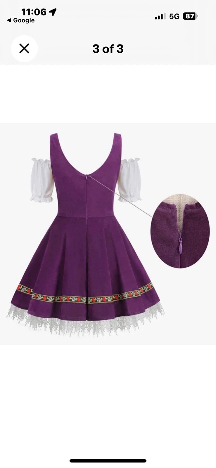 Oktoberfest XL Dirndl Dress Bavarian German Beer Fest Lace 1 PC Adult Purple