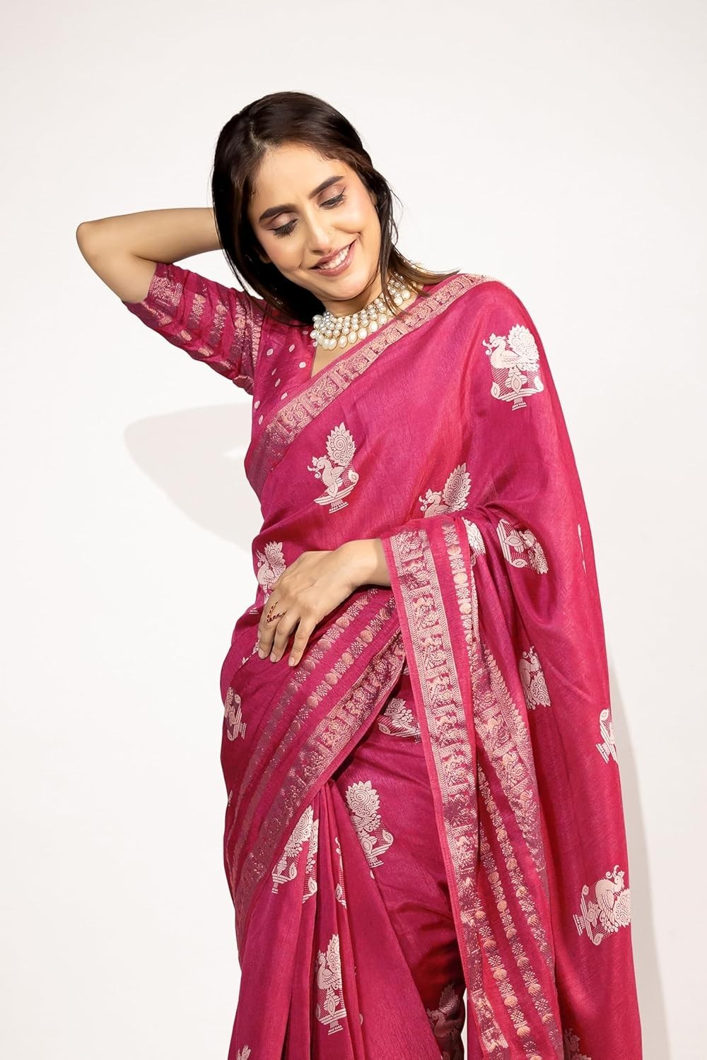Women’s Cotton Silk Peacock Printed Saree with Blouse Piece