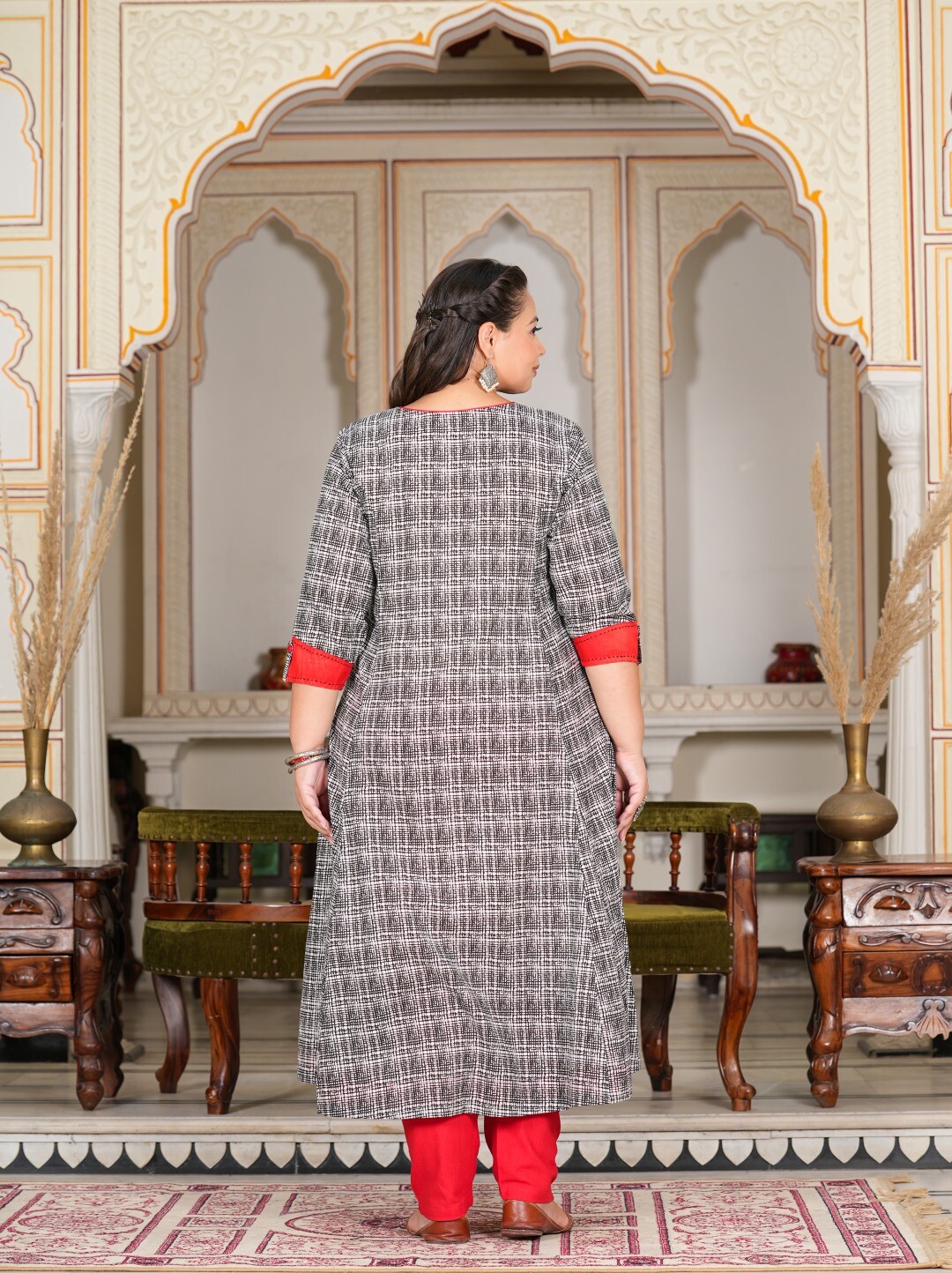 YASH GALLERY Women’s Plus Size Cotton Printed Grey Anarkali Kurta