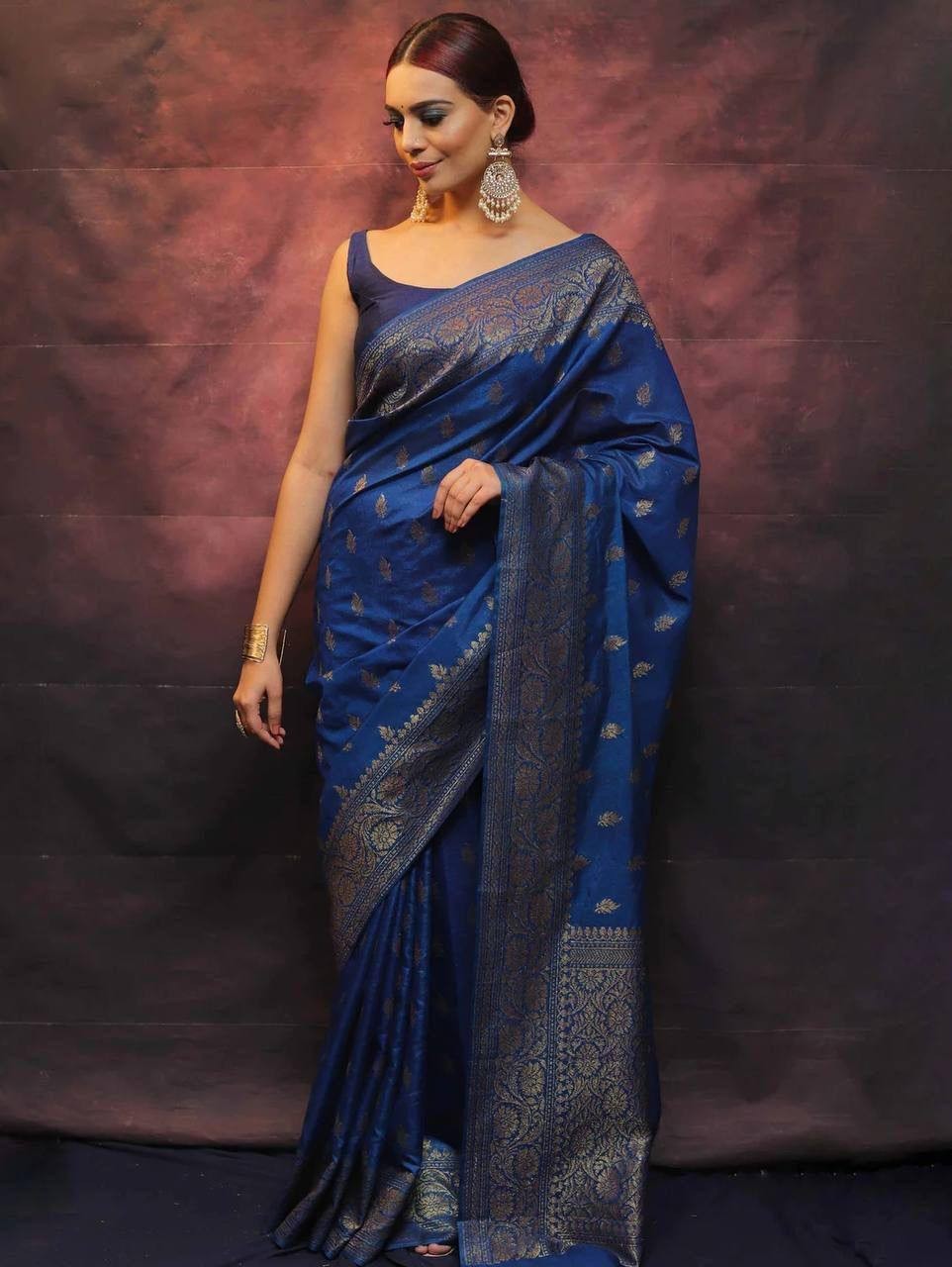 Women Designer Soft Lichi Silk Blue Saree With Blouse Bridal Function Party Wear