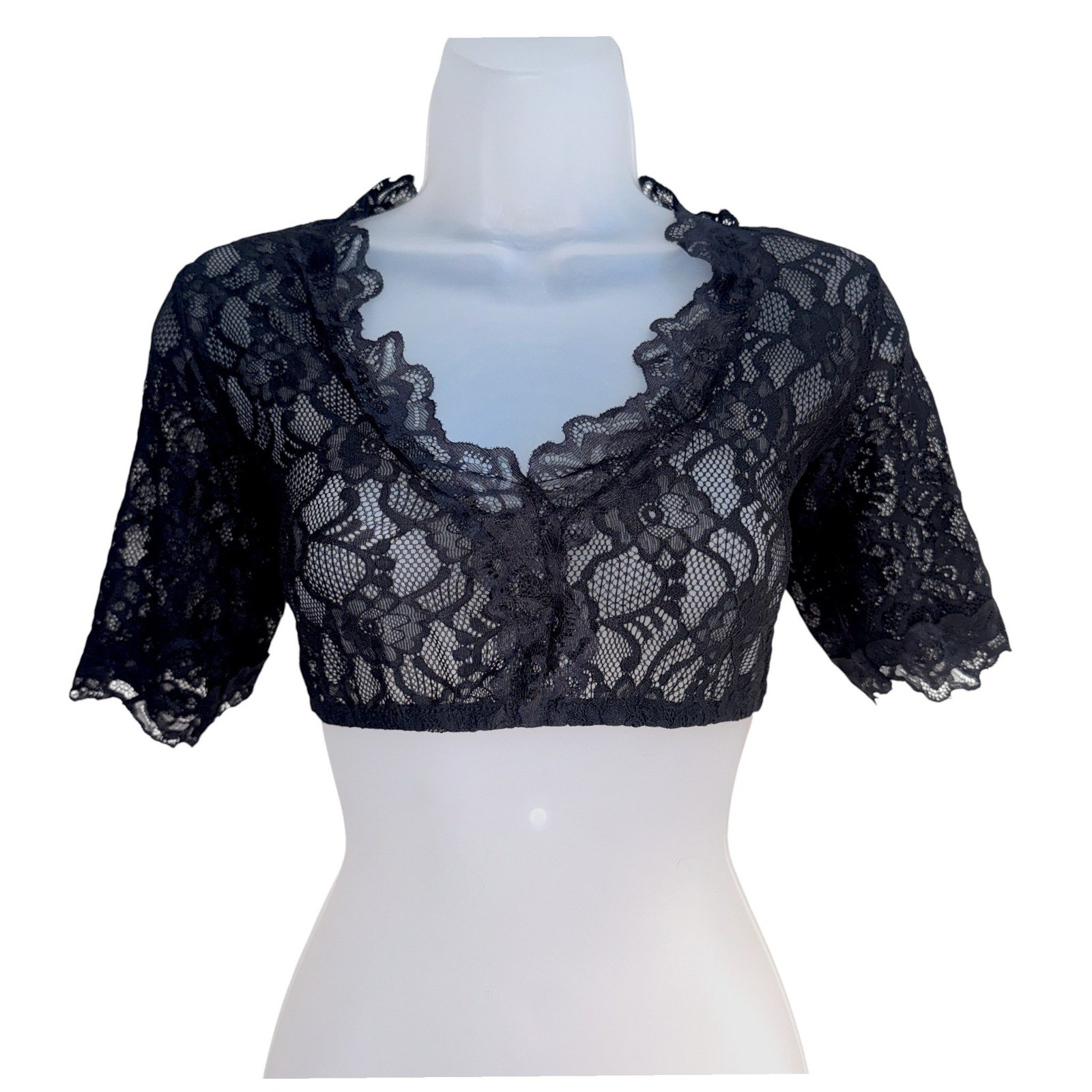 New Small Black Lace Dirndl Blouse Undershirt Top V Neck Crop Oktoberfest