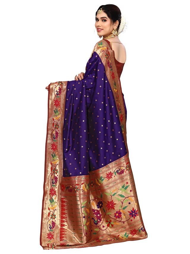 Women’s Paithani Jacquard Silk Blend Saree with Unstitched Blouse Piece