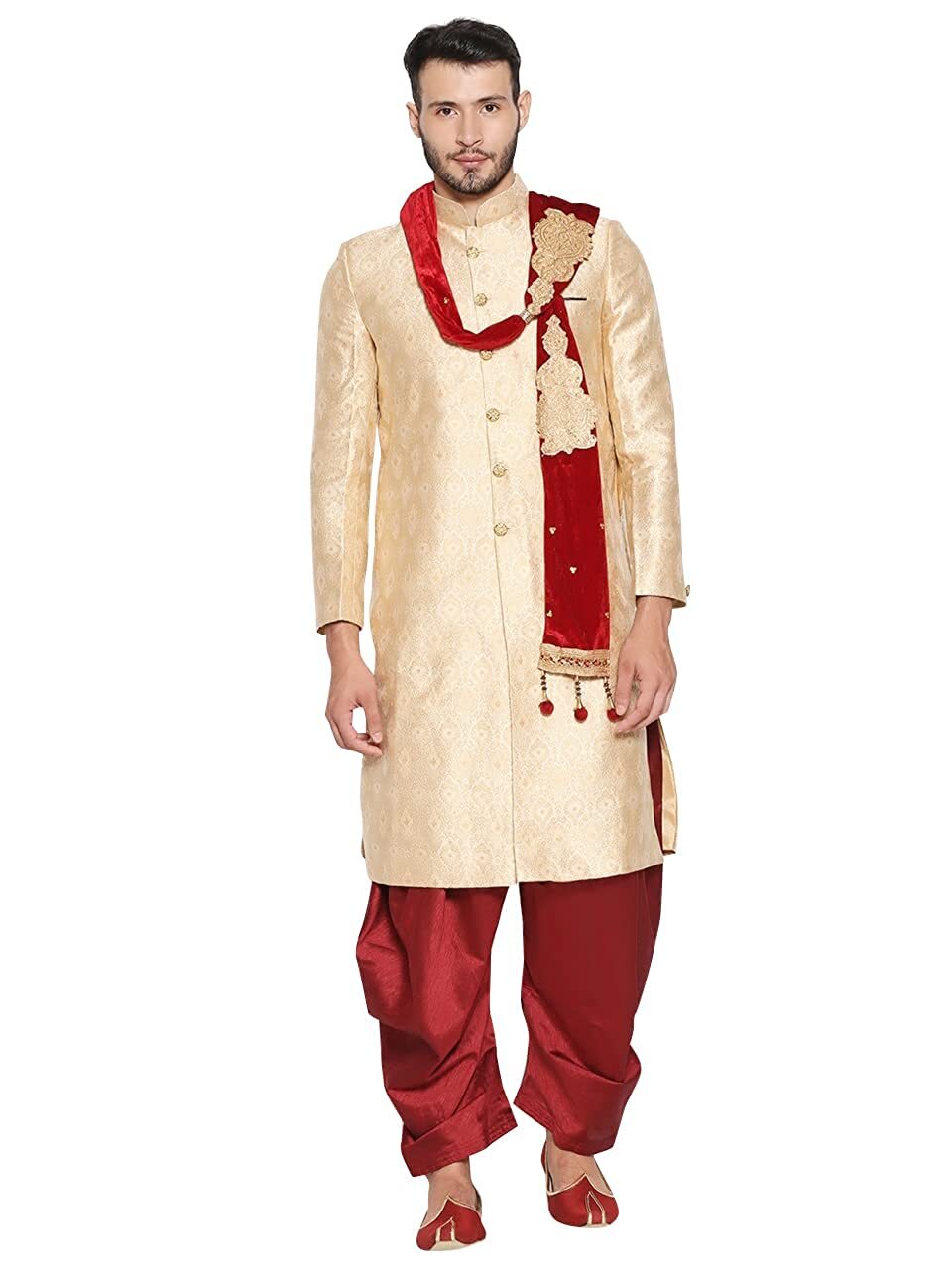 Men’s Maroon Velvet Stole With Embroidered Motifs, Dry Clean Only – Free Ship