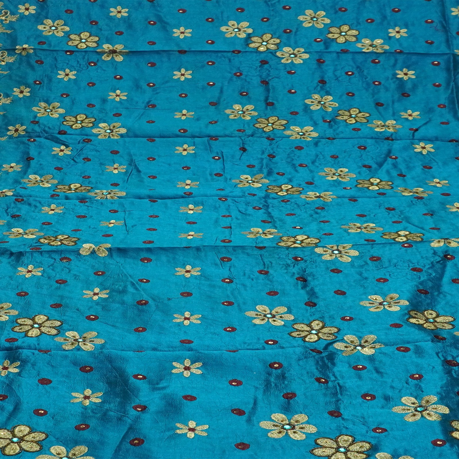 Vintage Blue Sarees 100% Pure Silk Hand Embroidered Sari 5YD Decor Craft Fabric