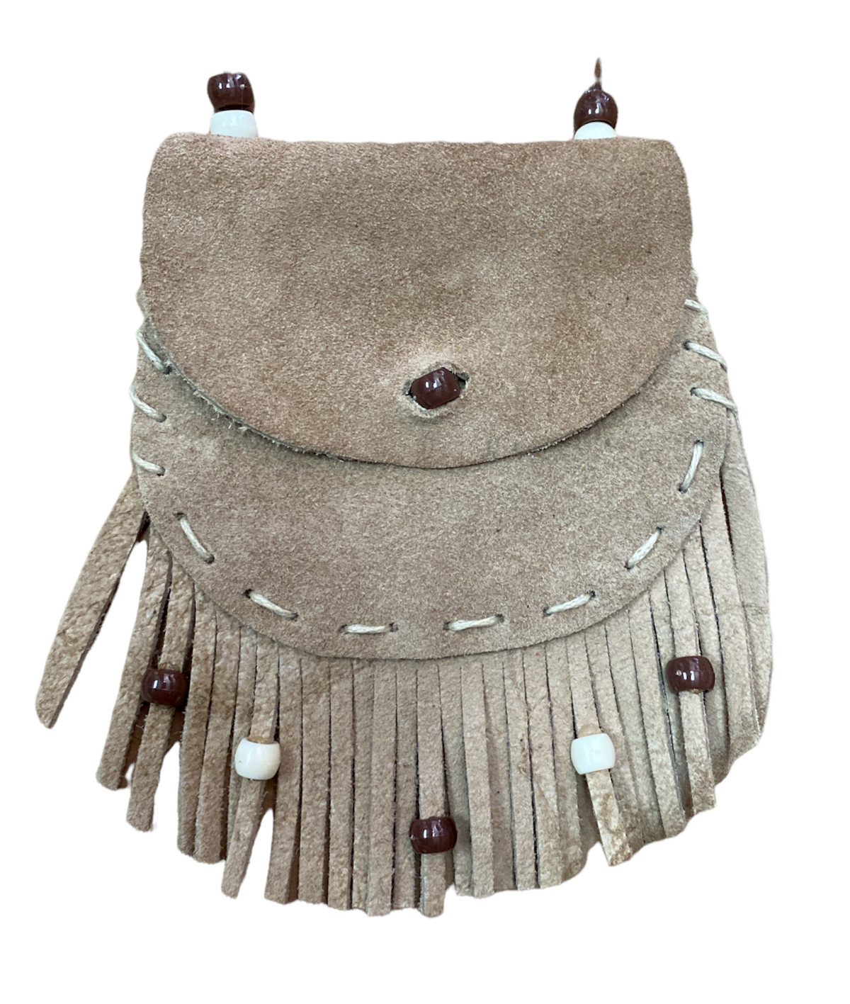 ONE SMALL LEATHER ( SUEDE ) MEDICINE SMALL BAG , ASSORTED , NEW , BEIGE , 5.5″
