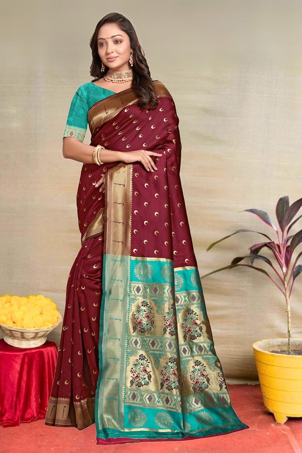 Women’s Pure Kanjivaram Silk Saree With Unstitched Blouse Piece