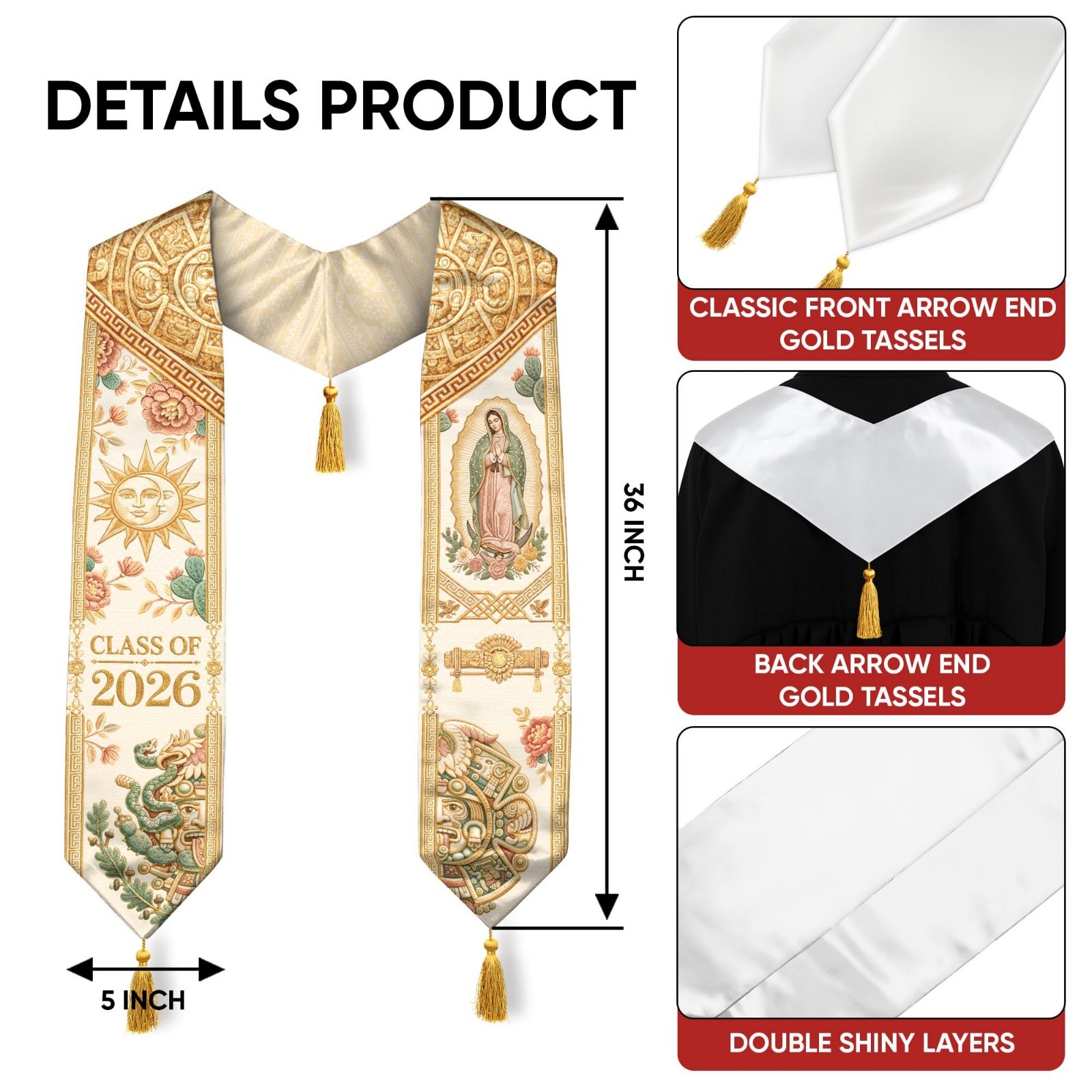 Mexican Graduation Sash 2026, Tassel Stole for Class of 2026, Cultural Pride Gif