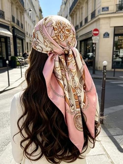 Hjiaruiky 35″ Head Scarf Satin Silk Like Hair Scarf for Women Large S1-pink