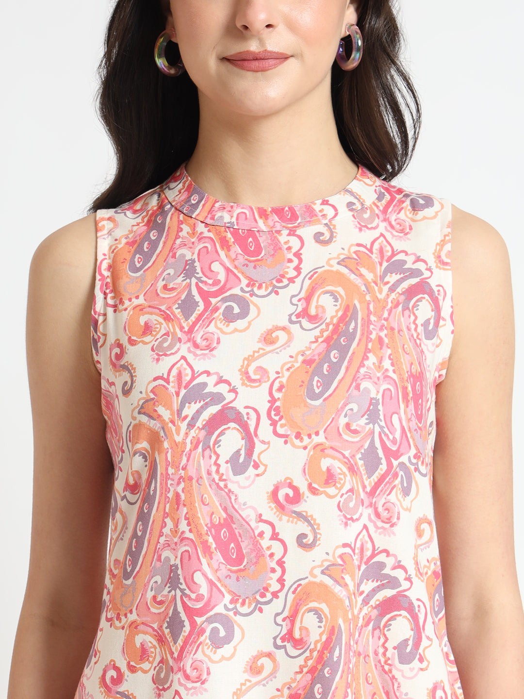 Cream Floral Print Rayon Fabric Co-Ord Set for Women Ethnic Wear Plus Size