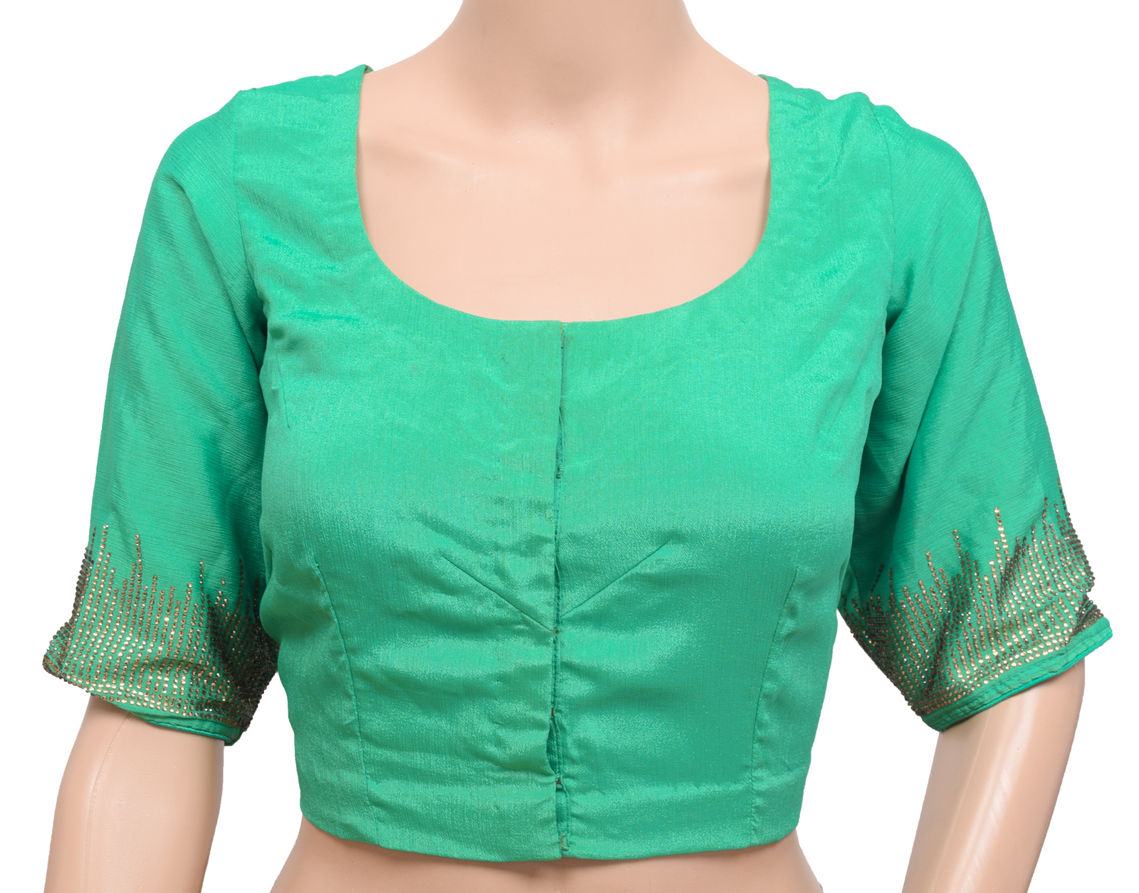 Sushila Vintage Readymade Stitched Sari Blouse Aqua Green Silk Stone Work Choli