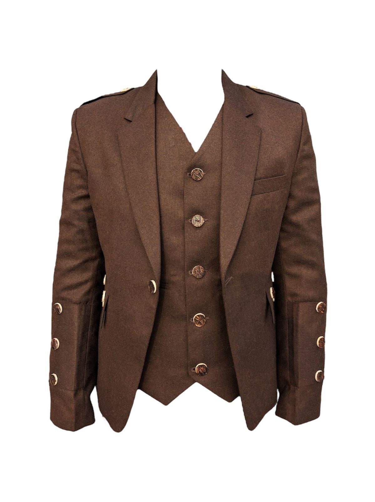 Men’s Brown Wool Argyle Kilt Jacket With 5 Button Vest Wedding Kilt Jacket