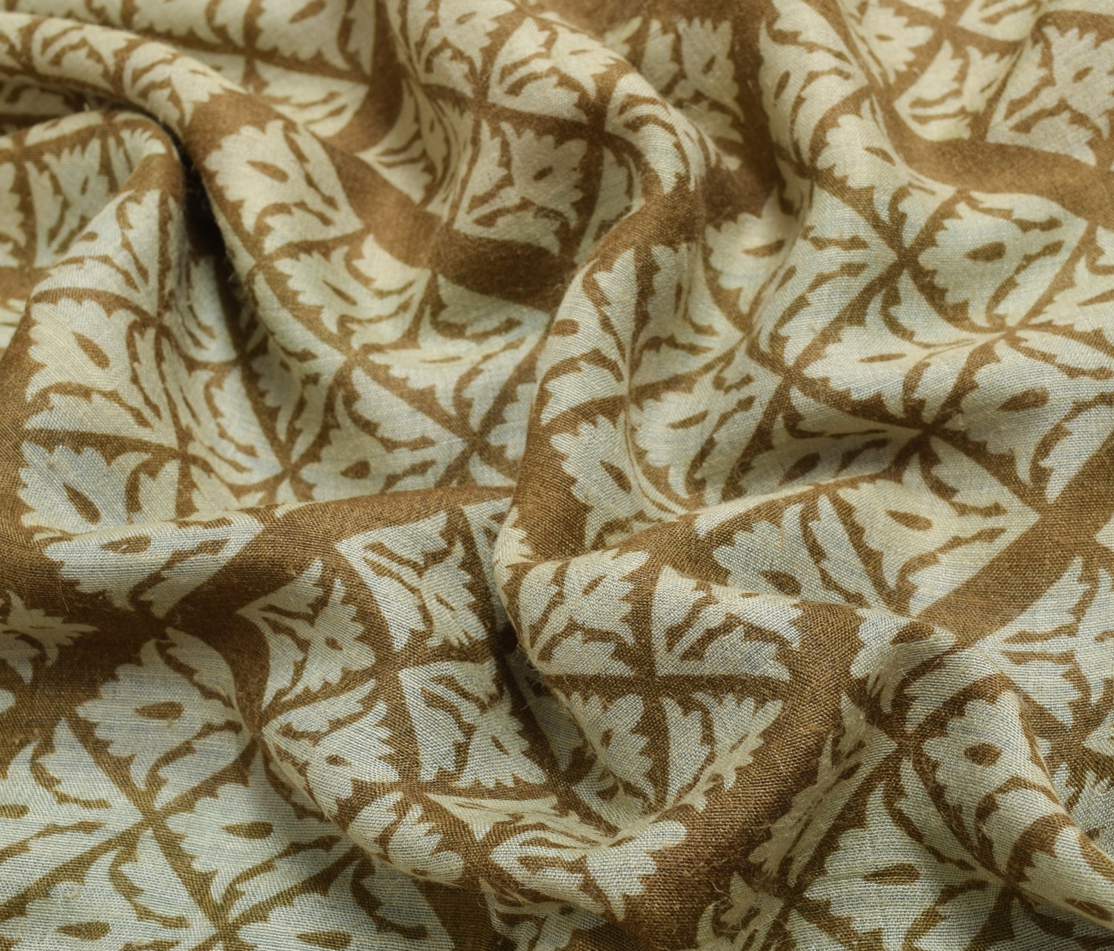 Sushila Vintage Brown Floral Saree 100% Pure Woolen Woven Branded Sari Fabric