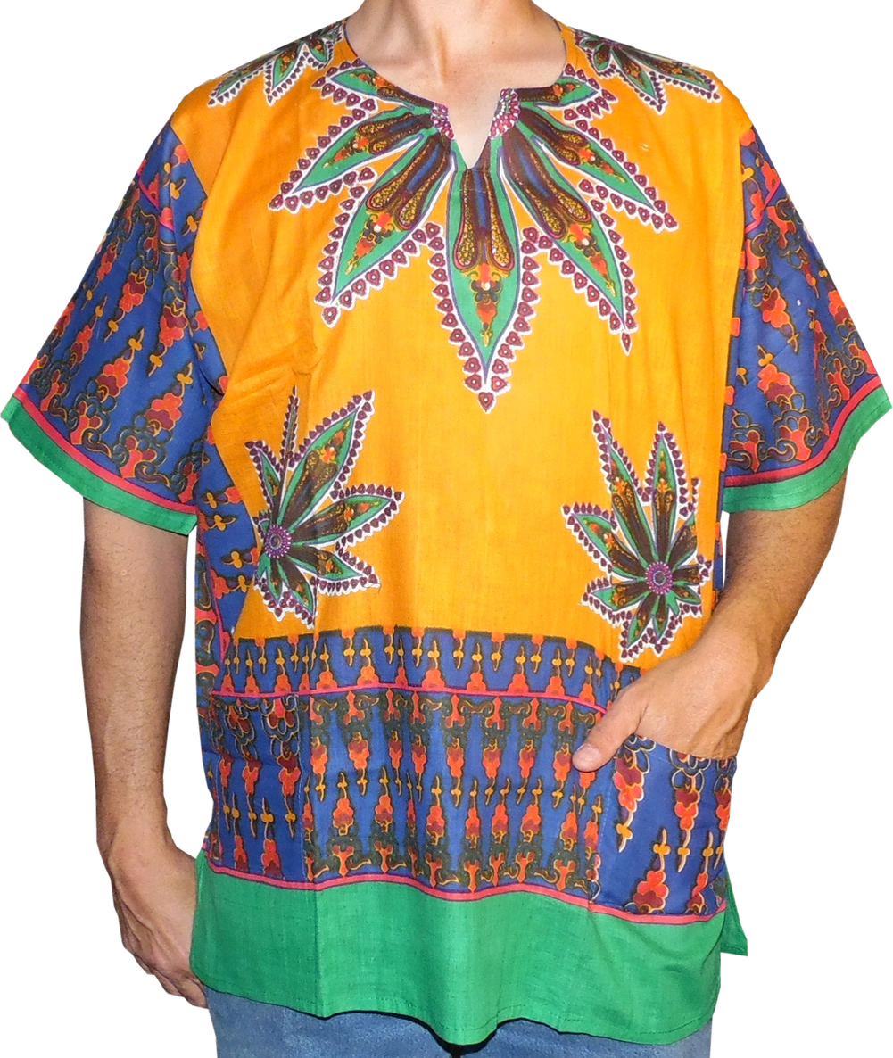 MENS Cannabis Marijuana Leaf Dashiki Print 100% Cotton By American Dashiki Brand