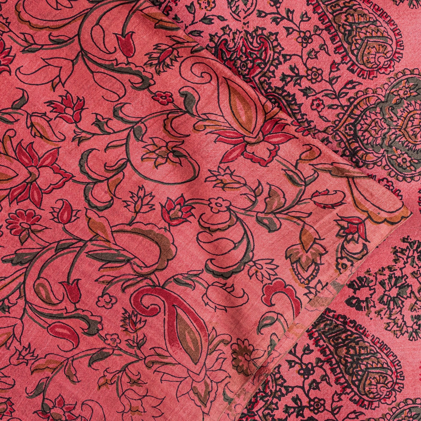 Sanskriti Vintage Sari Soft Peach Pure Silk Hand Block Print Paisley Saree 6+Yd