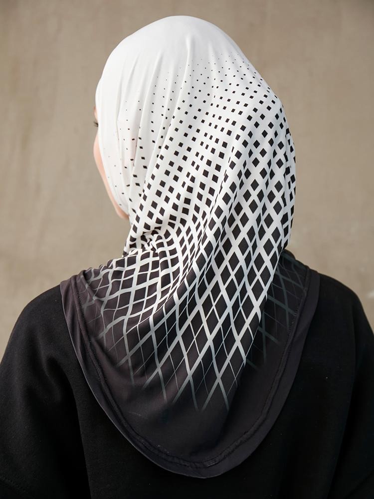 Women Sporty Muslim Inner Hijab Geometric Pattern Instant Turban Head Wrap Headb