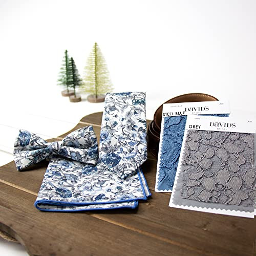 Men’s Skinny Slim Cotton Floral Print Neckties One Size 54-steel Blue