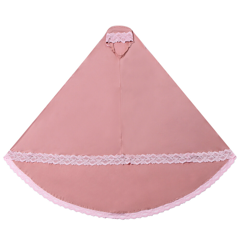Muslim Women Ramadan Scarf Hijab Islam Prayer Turban Amair Lace Trim Headcover