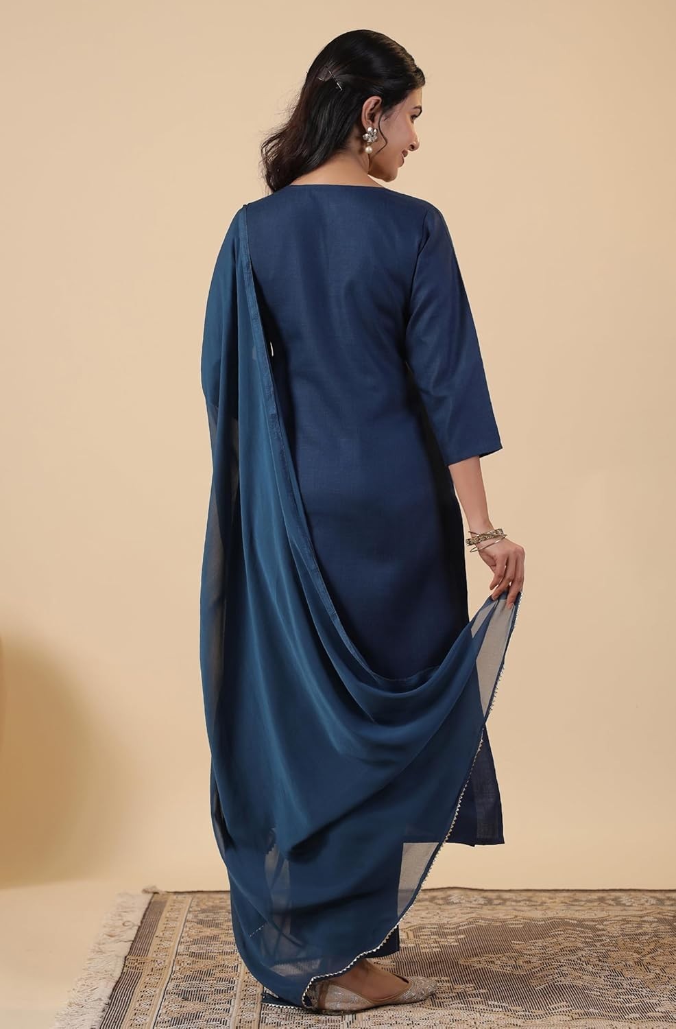 Women’s Cotton Blend Yoke Embroidered Straight Kurta Set