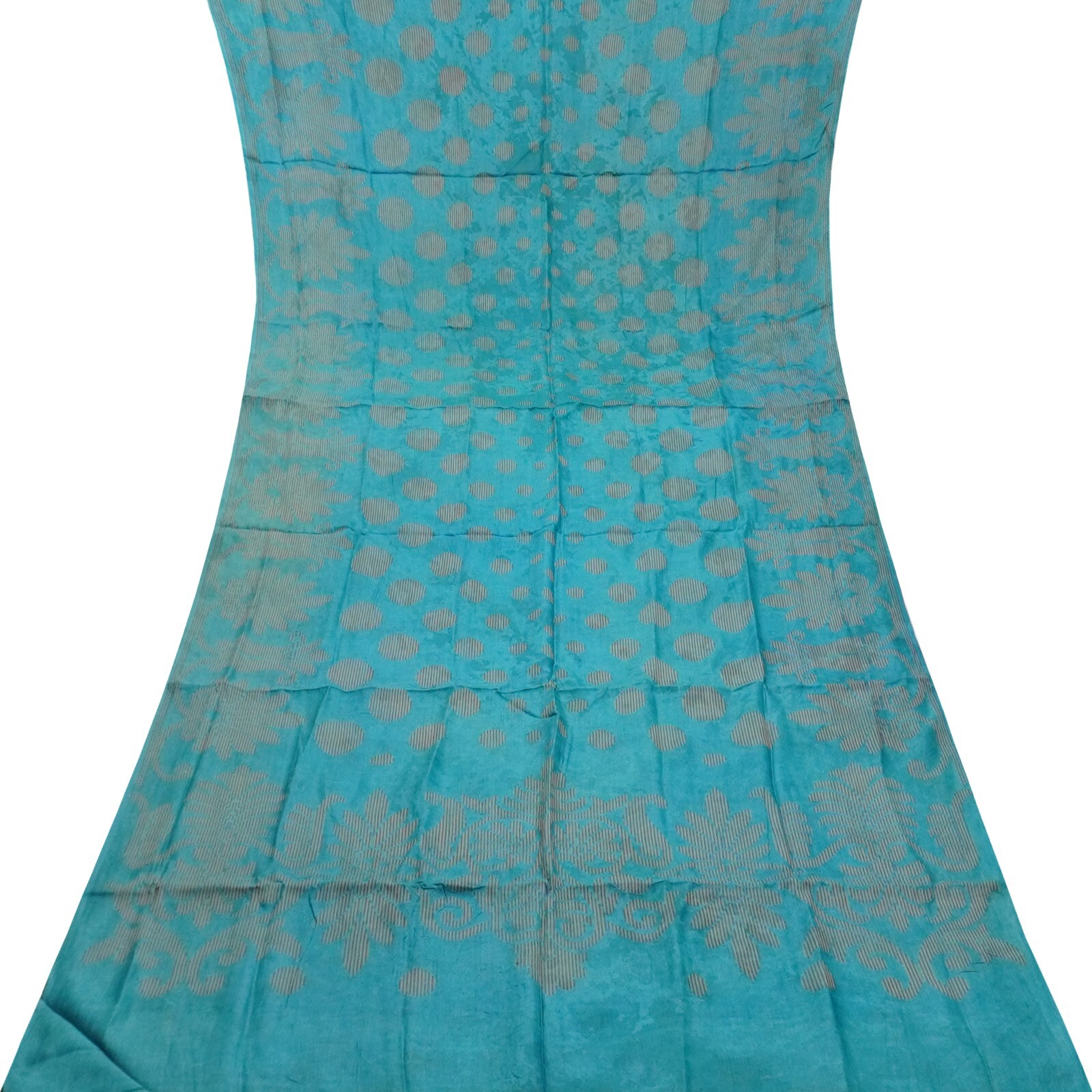 Vintage Teal Blue Sarees 100% Pure Silk Woven Indian Sari 5YD Decor Craft Fabric