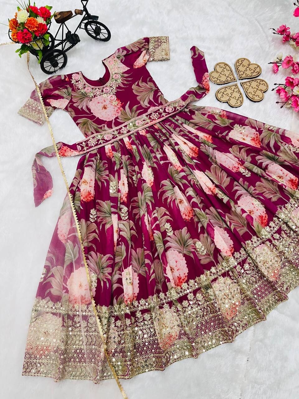 Kids Girls Wedding Gown Designer Work Party Gown Bollywood Style Ethnic Wear