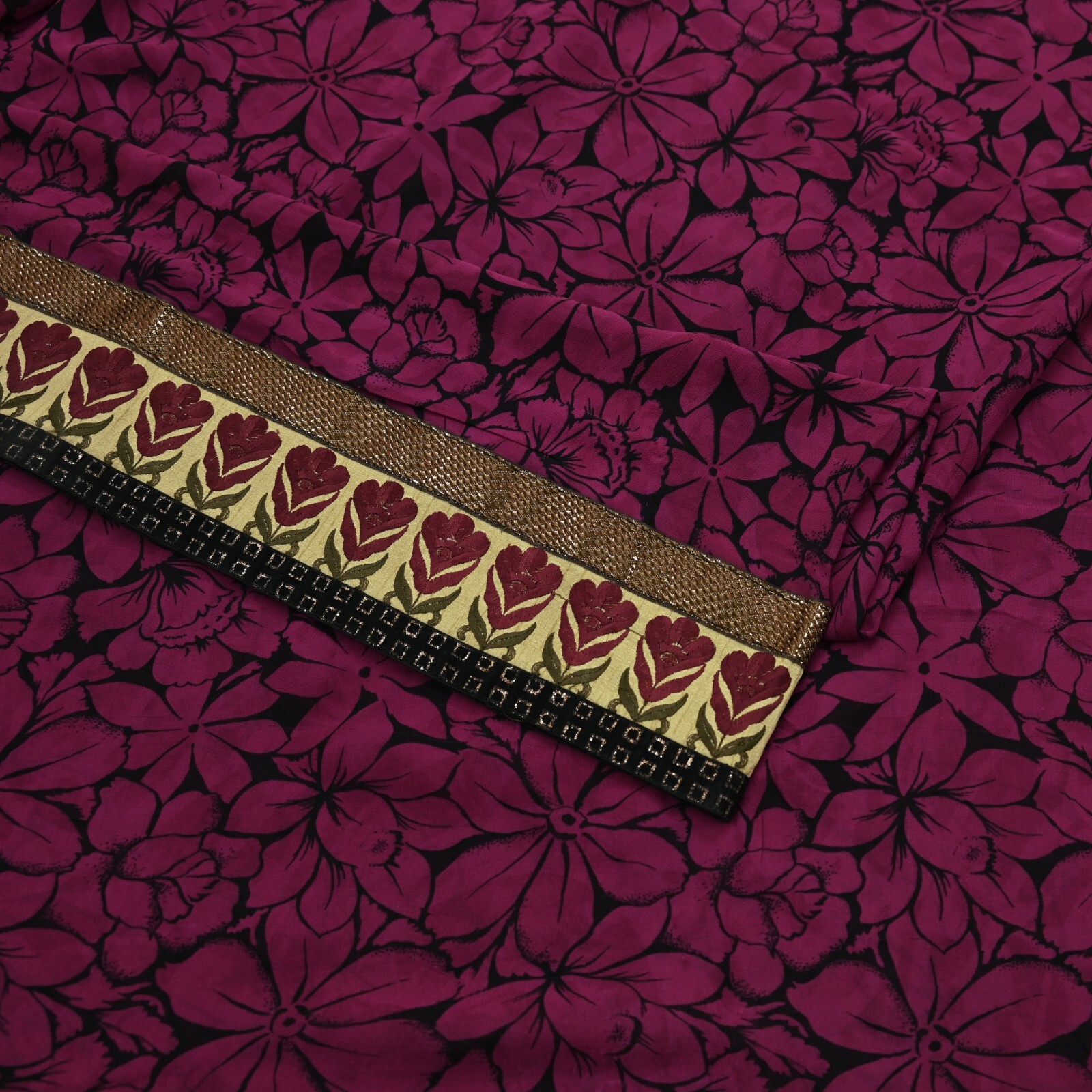 Indian Vintage Sari Pure Georgette Silk Printed Saree Craft Fabric Sewing 5yd