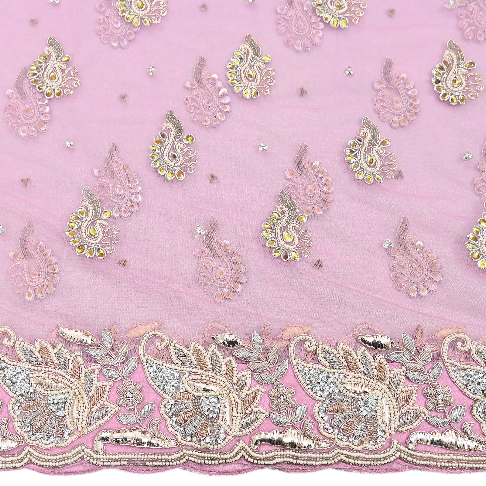 Indian Vintage Sari Pink Net/Mesh Hand Embroidered Anamika Khanna Designer Saree