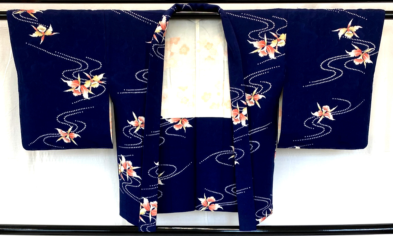 Japanese Vintage Kimono Haori Jacket Navy Traditional Authentic 27 in