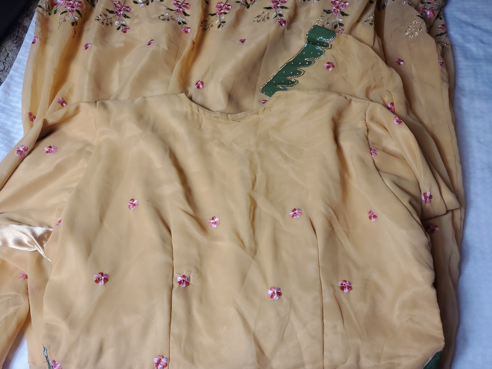 Yellow Green Anarkali Kurta Kurti Gown Dress Floral