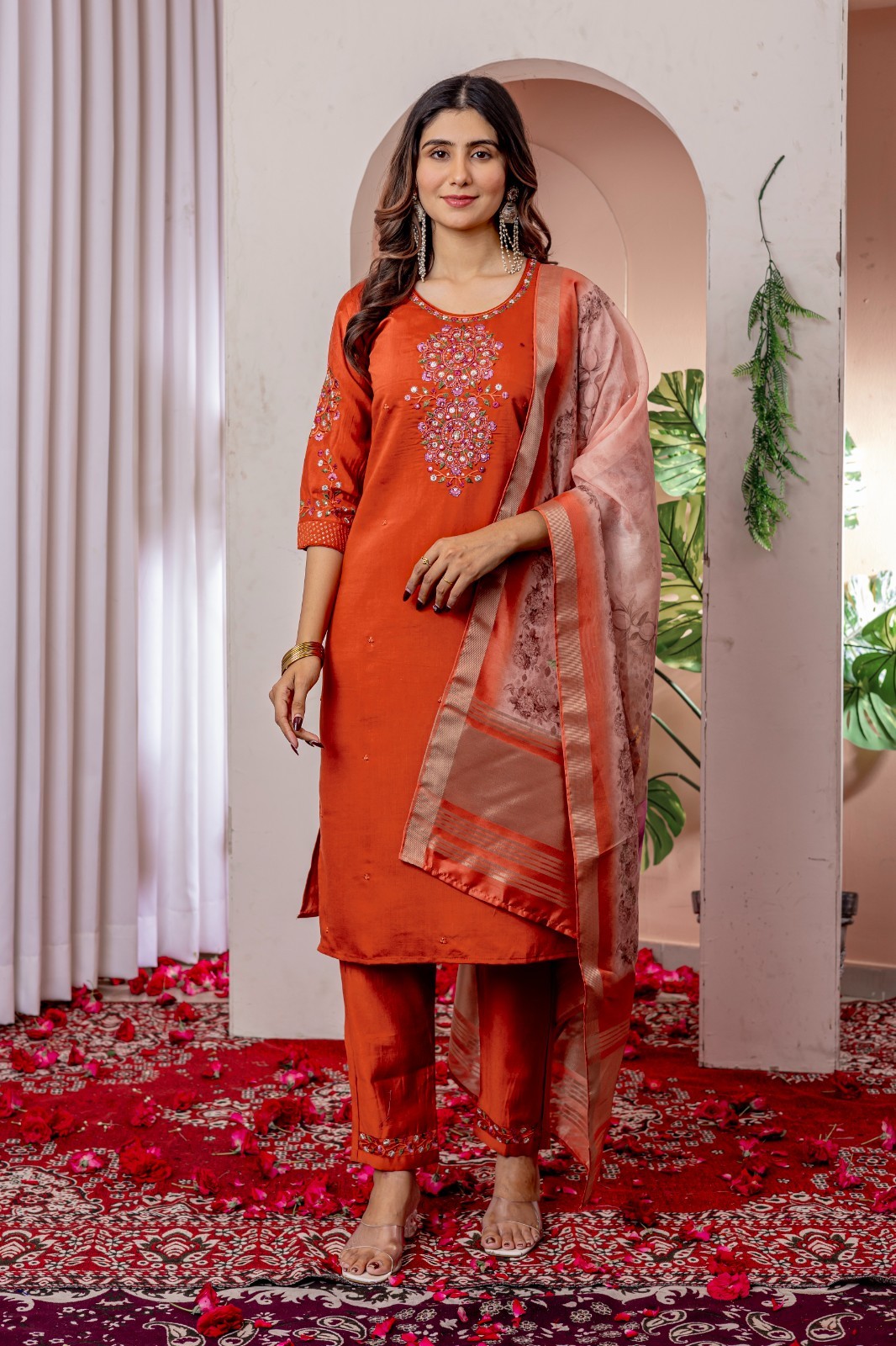 Bollywood Style Women Kurta Pant Dupatta Set | Indian Pakistani Ethnic Kurti L