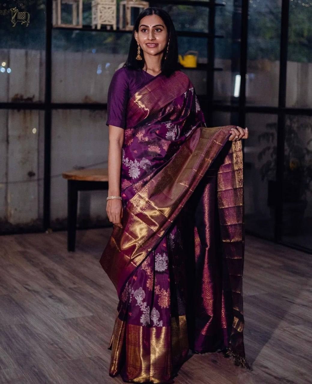 Saree Jacquard Indian Weaving Designer Sari for Wedding Party Bollywood Sana Sil