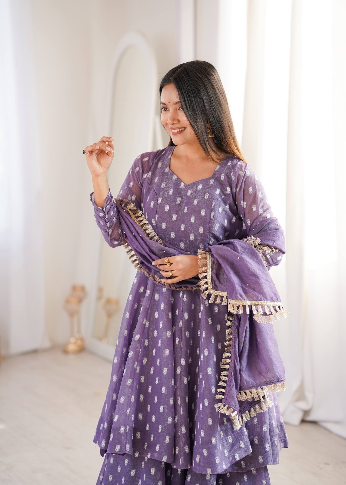 Latest Heavy Crunchy Silk Purple Top Palazzo With Dupatta For Ethnic Wear