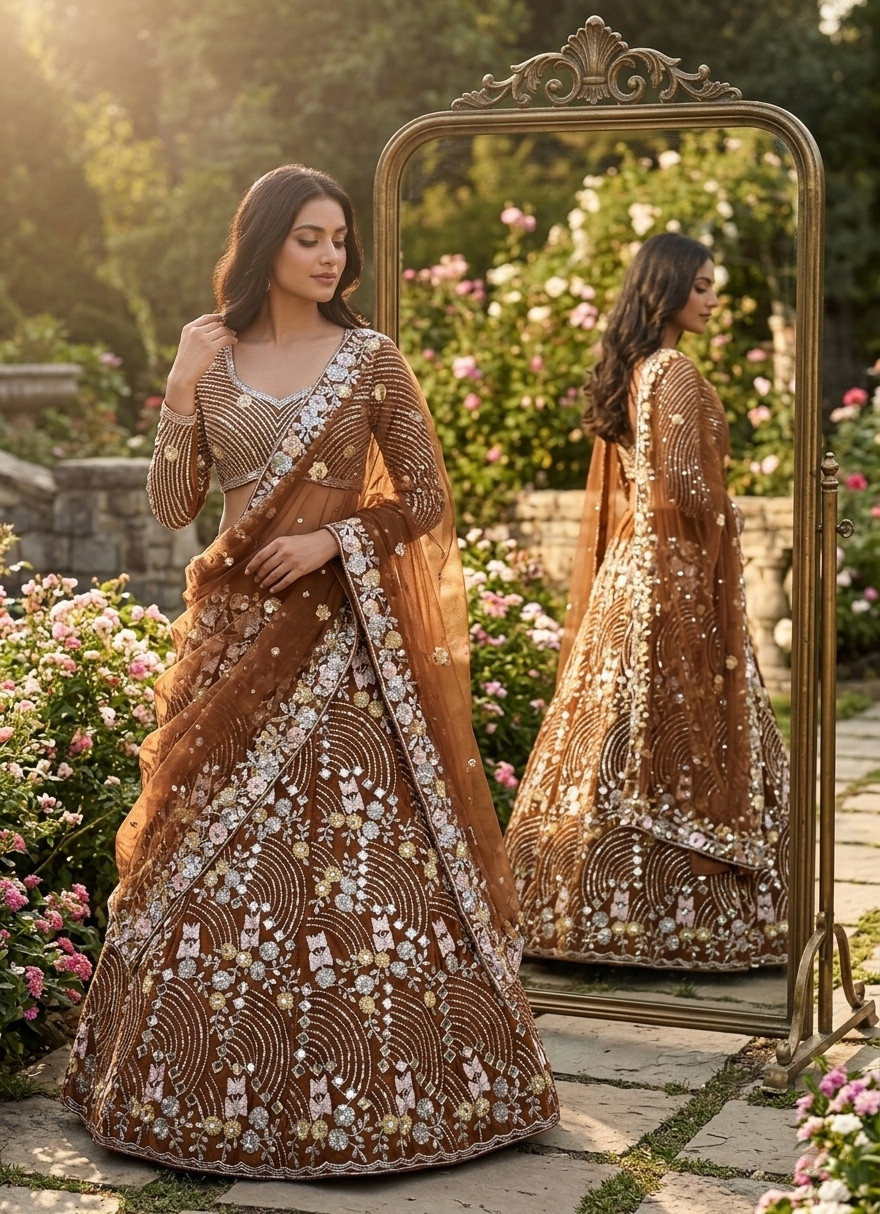 Indian Designer Net Real Mirror Lehenga Choli With Beautiful Dupatta Foe Women