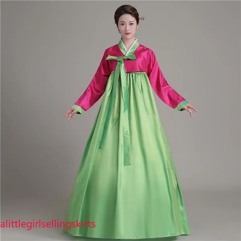 Ethnic Korean Hanbok Modern Women Asian Folk Stage Dance Performance Costume