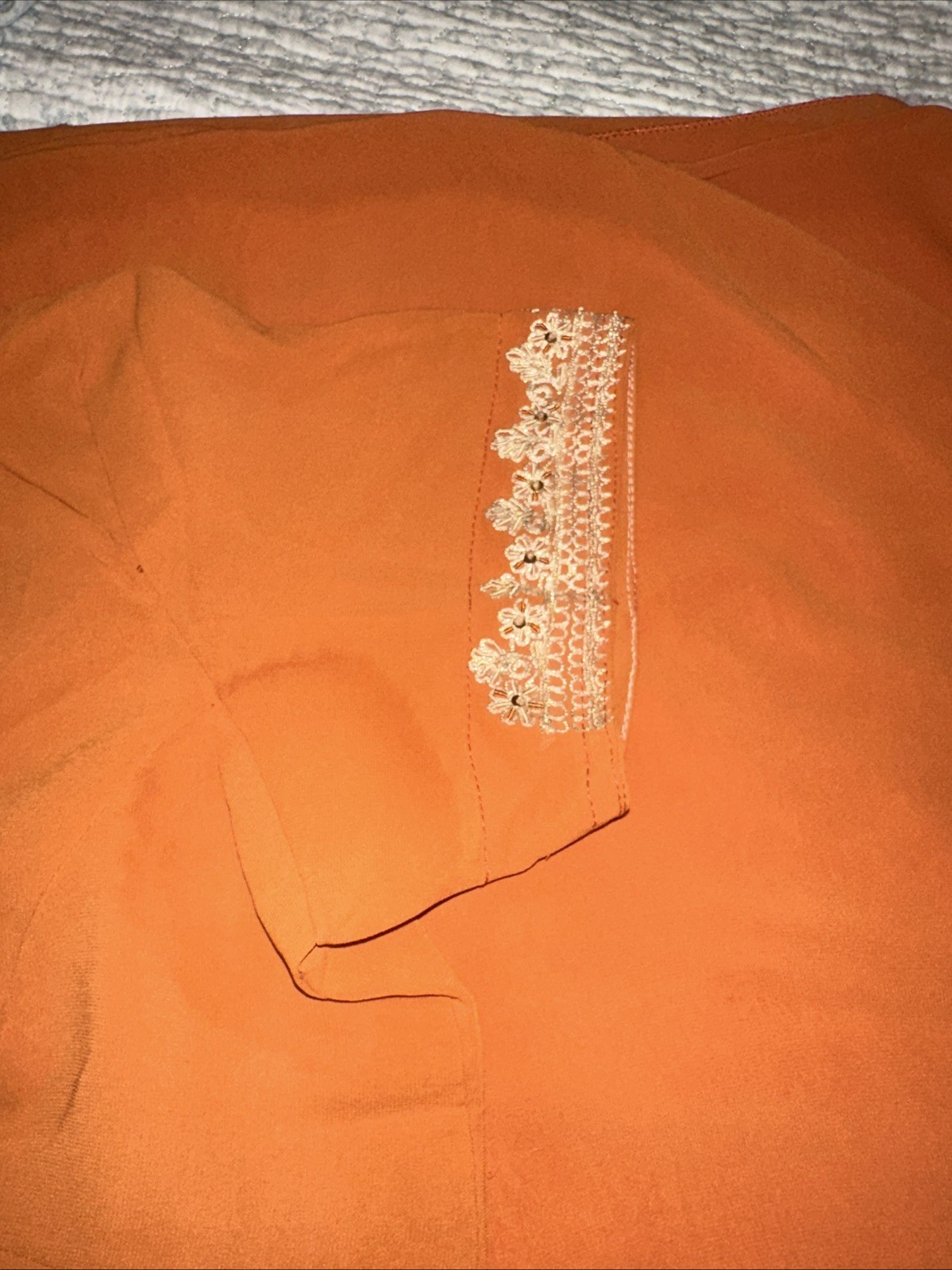 V Pretty Orange Color Saree with Blouse In Size L with Zari Embroidery Work