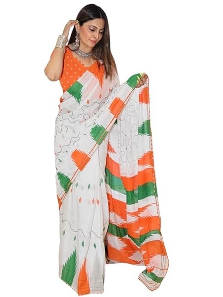 Women’s Pure Soft Cotton Independence /Republic Day Tiranga Print Tricolor Saree