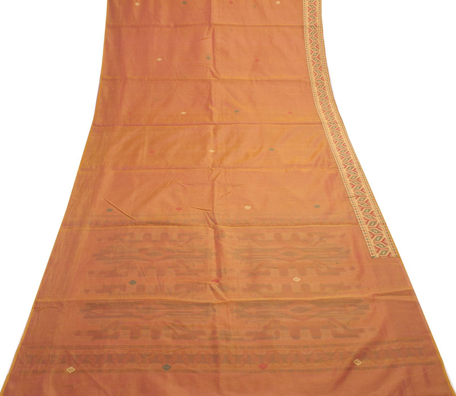 Sushila Vintage Rust Dual Tone Saree 100% Pure Silk Woven Sari Craft Fabric