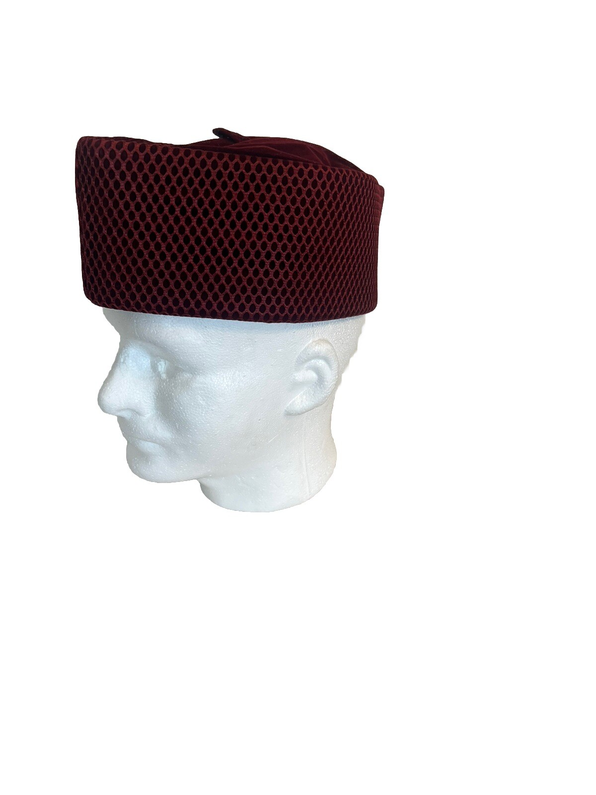 Men’s Dark Red Handmade African Traditional Mesh / Velvet Chieftaincy Hat.