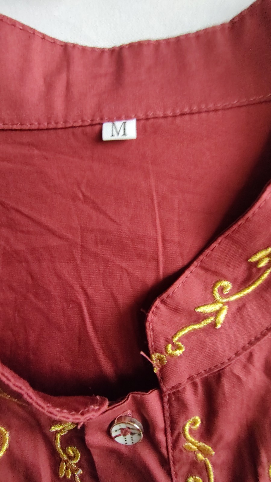 Middle Eastern Style Kurta Maroon Long Top with Gold Embroidery Detail-Size M