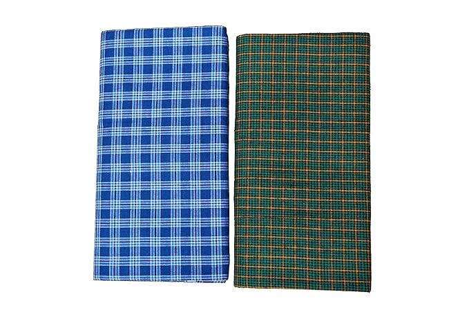 Men’s Cotton Checkered Stitched Lungi For Men (Size: 2.25 Mtr) -Set of 2
