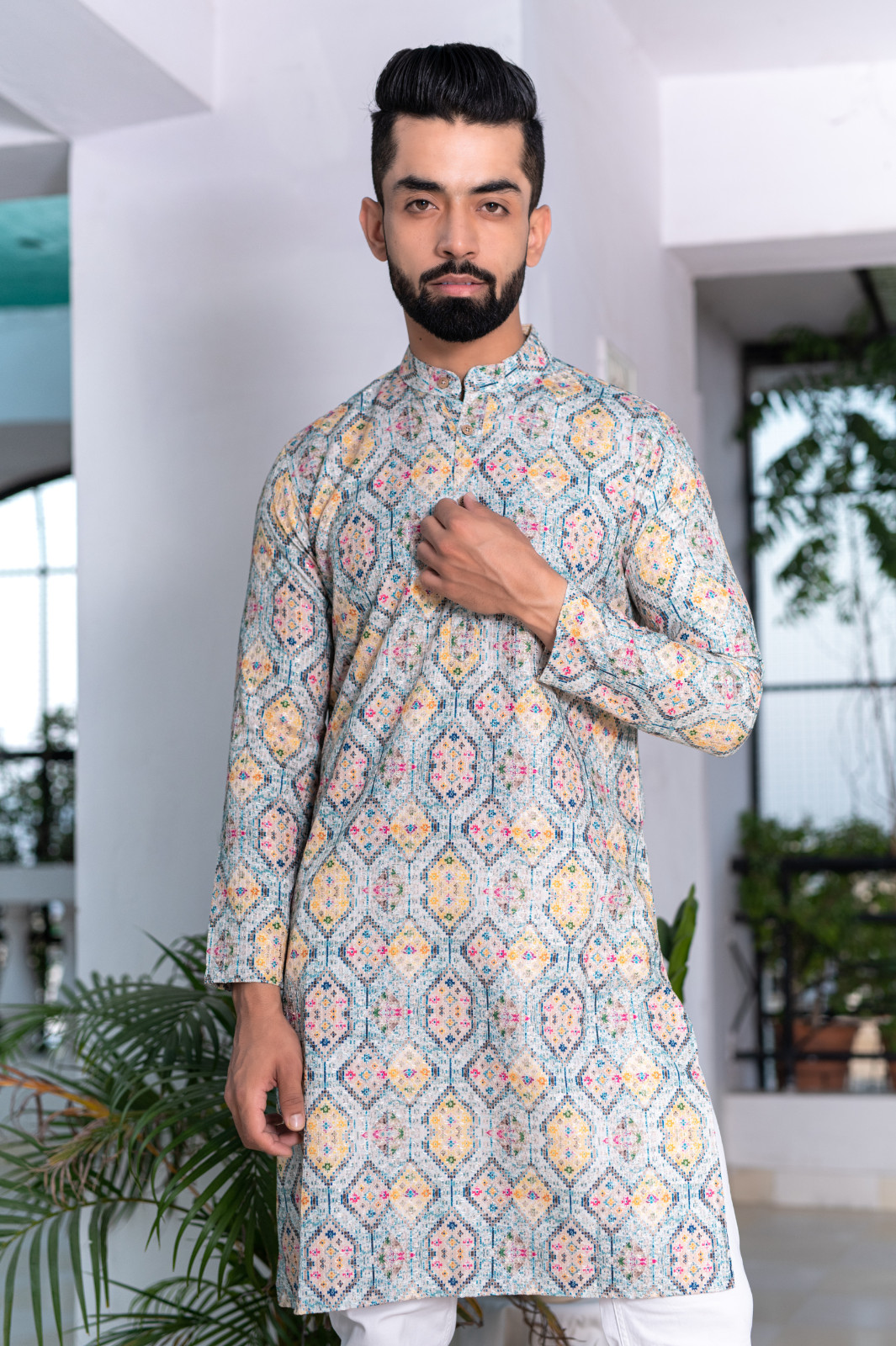 Men’s Ethical Printed Mulberry Kurta – Perfect for Casual Wear