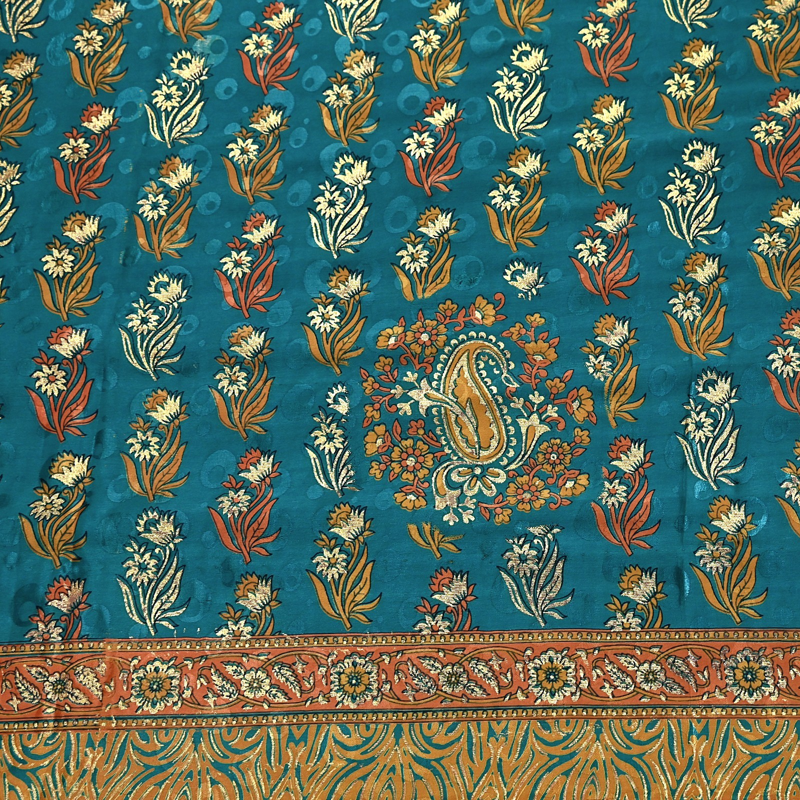 Indian Vintage Sari Moss Crepe Printed/Painted Saree Floral 5 Yards Soft Fabric