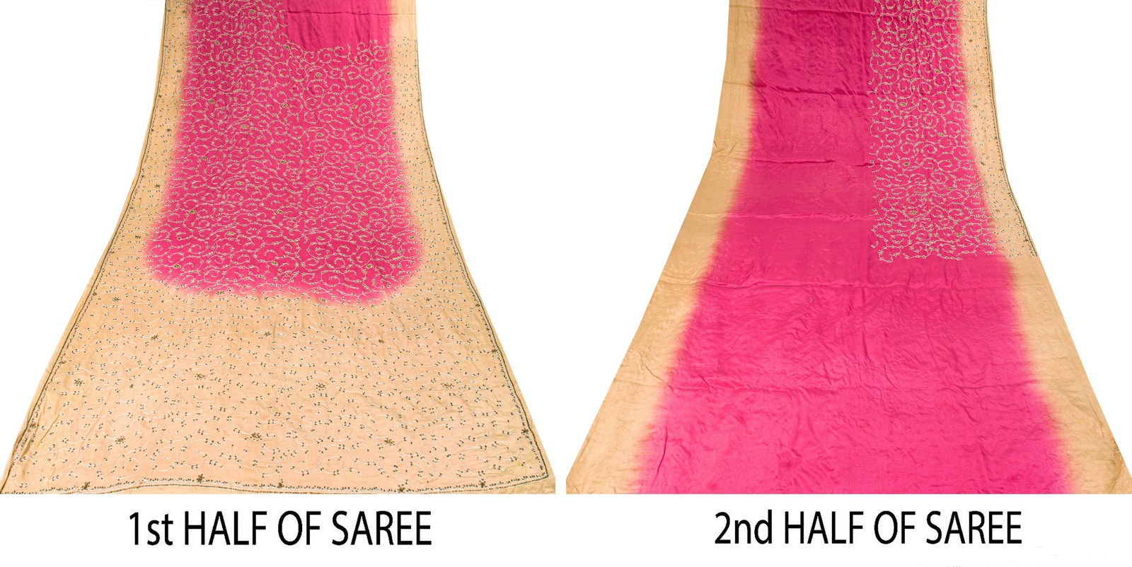 Sanskriti Vintage Pink Sari 100%Pure Crepe Silk Hand Beaded Sarees 5.5+Yd Fabric